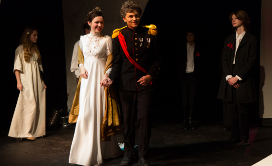 At Elsinore Court: Ophelia (Taylor Donnelson), Gertrude (Madeleine Norton), Claudius ( Doak Rapp), Polonius (Josh LeBlanc)