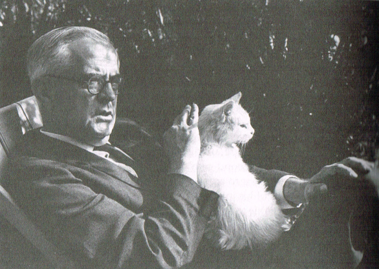 Controversial "Dark Lady" scholar A.L.Rowse with his cat Peter